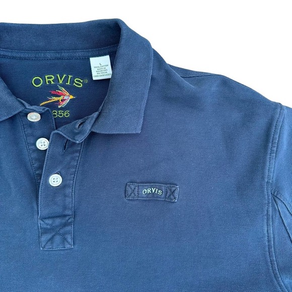 Orvis Polo Shirt Mens Short Sleeve Fishing Outdoors Stretch Collar Blue Large - Picture 3 of 12